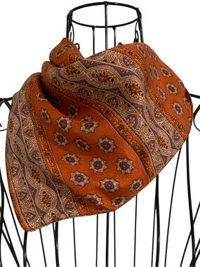 Vintage 70s Boho Medallion Stripe Scarf Orange Retro Hair Neck Bandana